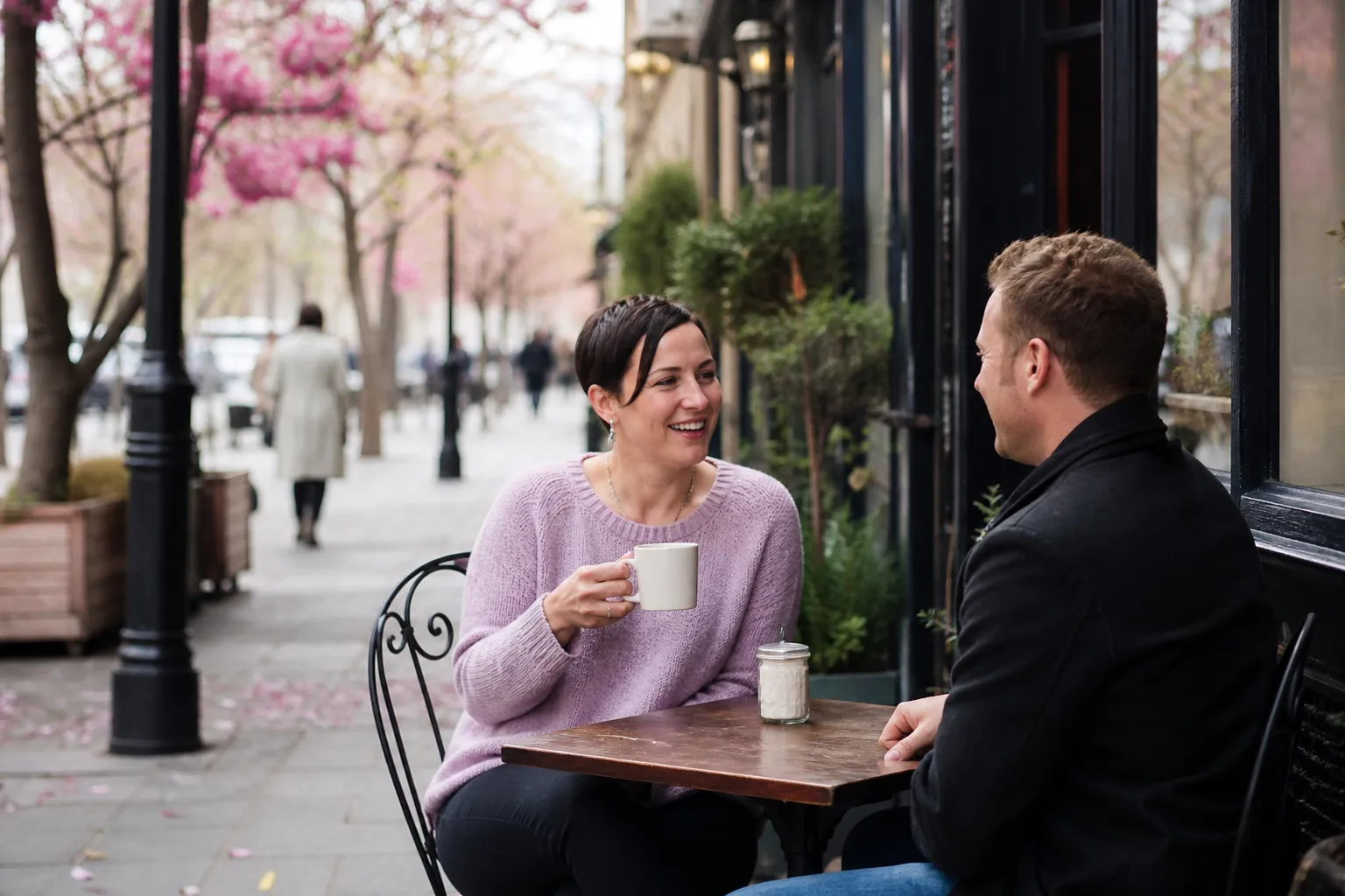 People chatting outside a café in Canterbury city centre