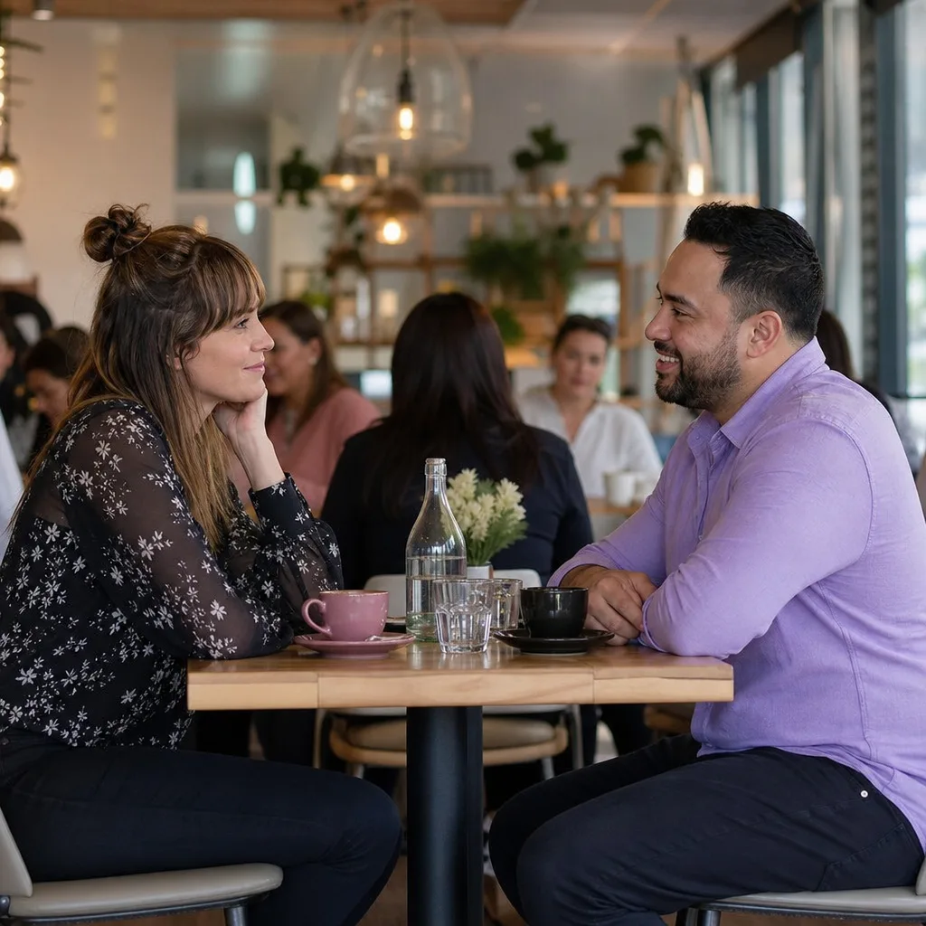 Two people having a short conversation at a Canterbury dating event