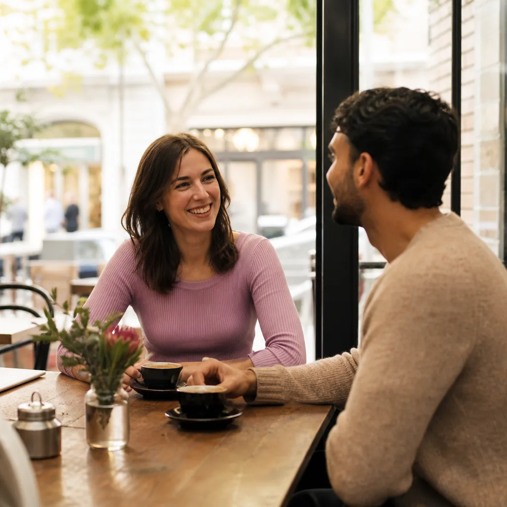 Two people having coffee at an outdoor table in Canterbury