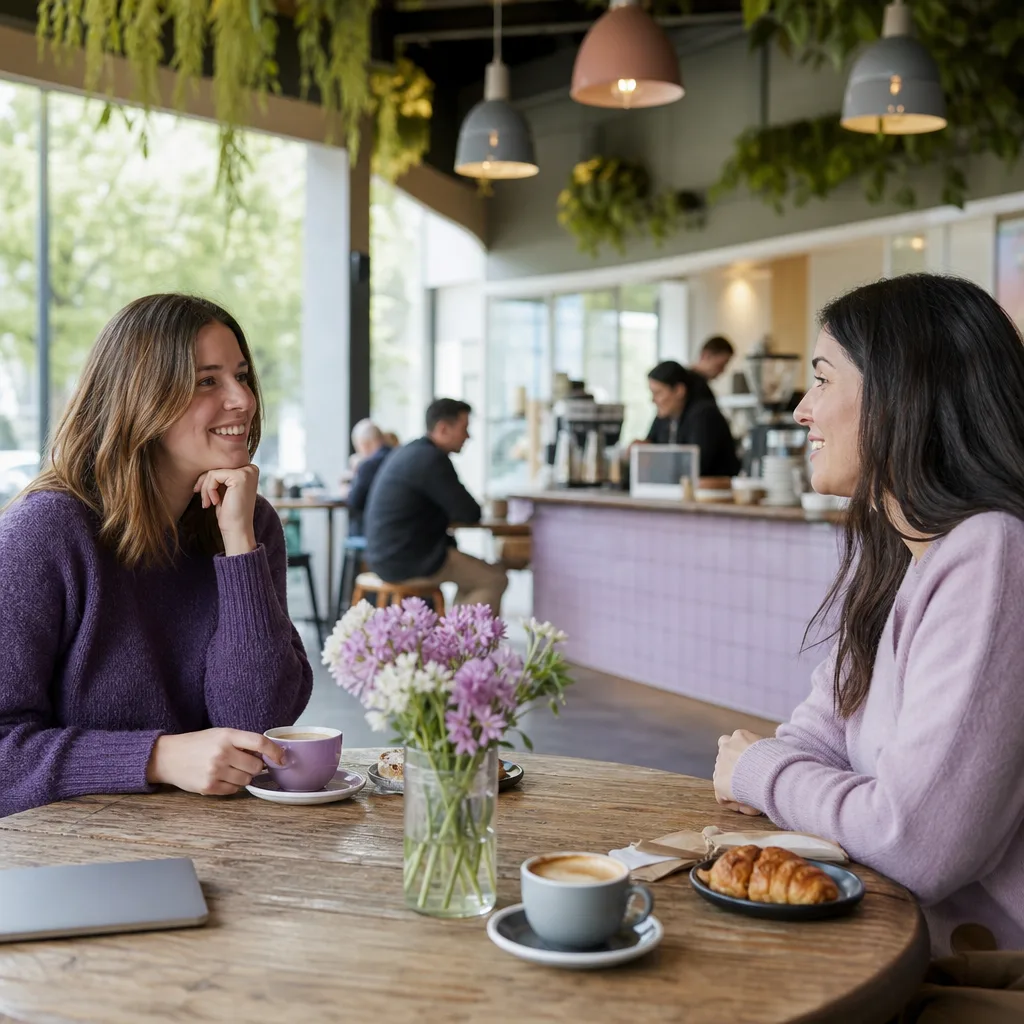 Two people meeting for coffee on a first date in Canterbury city centre